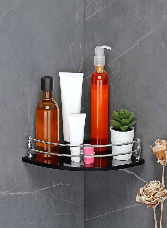 فورتون رف زاوية زجاجي من فورتشن / رف حمام / رف متعدد الأغراض / رف زاوية غرفة المعيشة / أرفف حمام مثبتة على الحائط (أسود) (9 × 9 بوصة) - (عبوة من قطعة واحدة) - Image 4